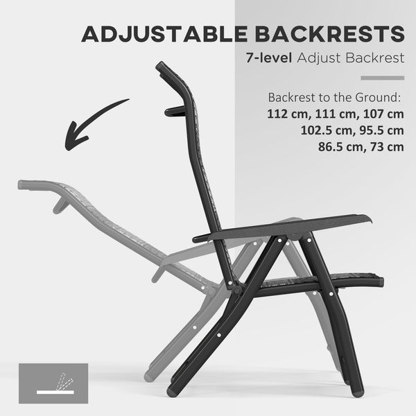 Set of 2 Outdoor Wicker Folding Chairs with Adjustable Backrest, Grey Melange