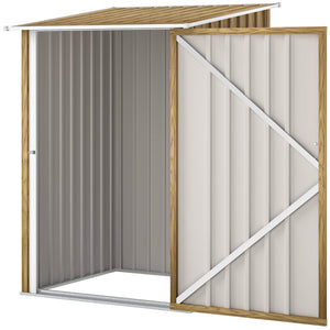 Compact galvanized steel garden shed with lockable door, wood color