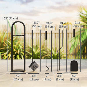 5-Piece Fireplace Accessory Set with Brush, Shovel, Poker, Tongs and Holder