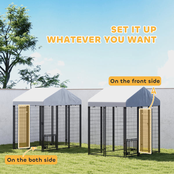 Kennel with waterproof cover, swivel and adjustable bowls on 4 levels
