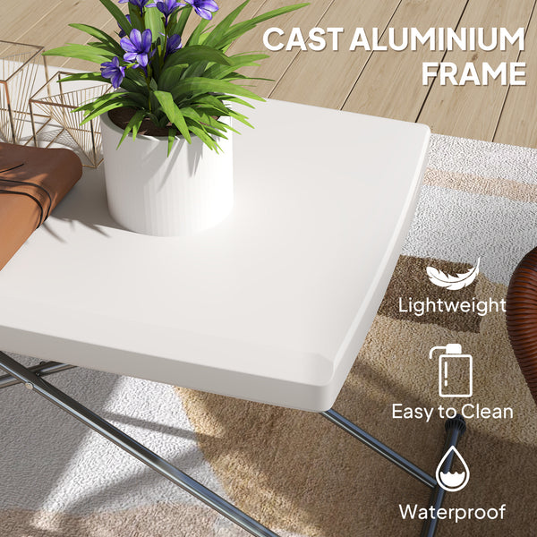 Adjustable outdoor folding table with 3 height settings, white