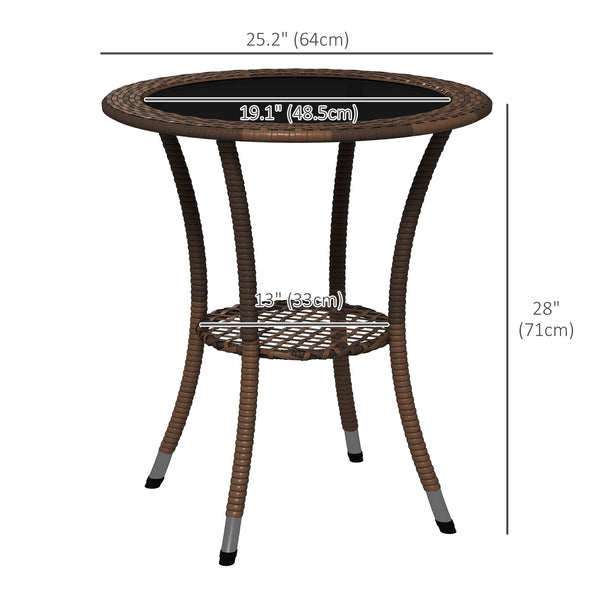 Outdoor rattan dining table with 2-tier storage shelf, brown