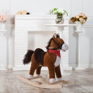 Plush Rocking Horse with Sound Scarf Included, Red and Brown