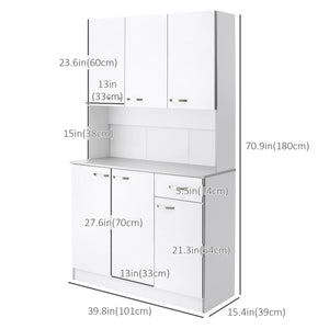 Modern sideboard with storage cupboards, drawer, open space for microwave, white