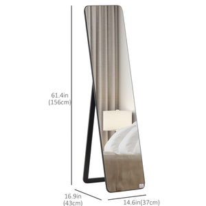 Full length standing mirror with wooden frame, black