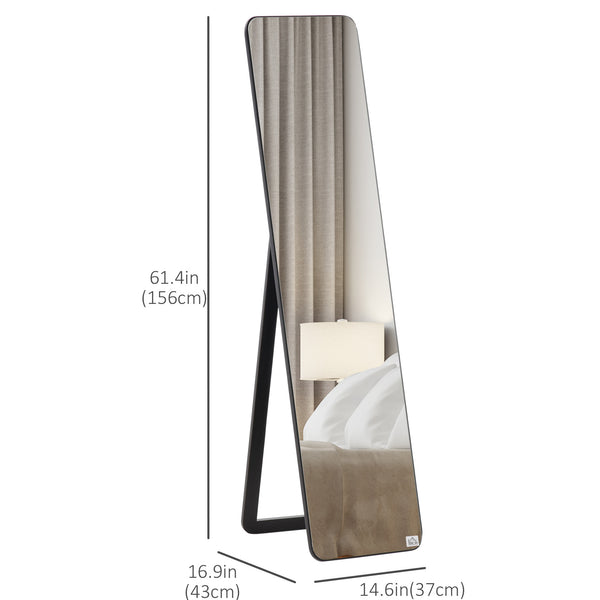 Full length standing mirror with wooden frame, black