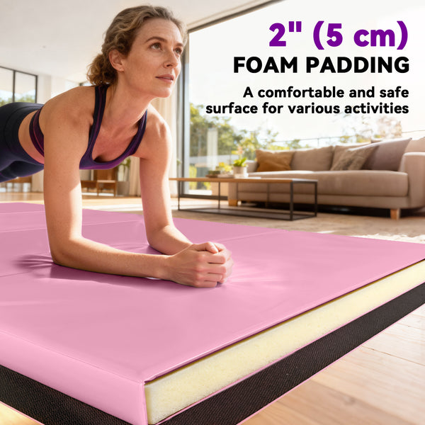 2-inch thick folding gymnastics mat with 4 panels – Pink