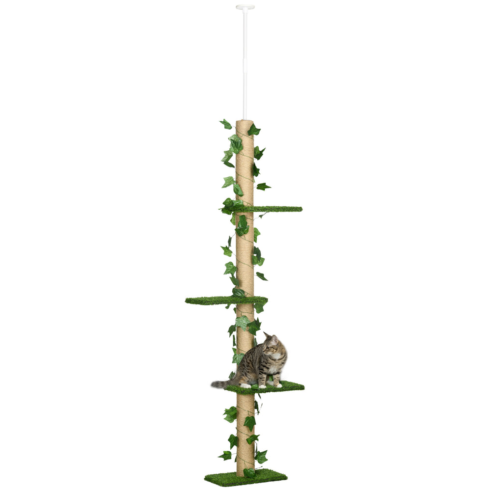 4-Level Cat Tree, Adjustable Height, Leaves with Scratching Post