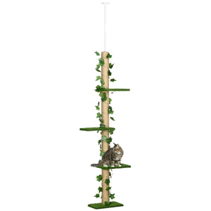 4-Level Cat Tree, Adjustable Height, Leaves with Scratching Post
