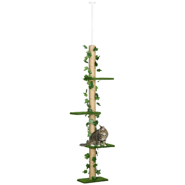 4-Level Cat Tree, Adjustable Height, Leaves with Scratching Post