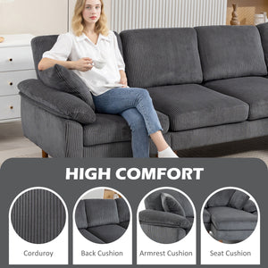 Corner sofa with modular chaise longue, cushions and wooden legs for living room, dark grey