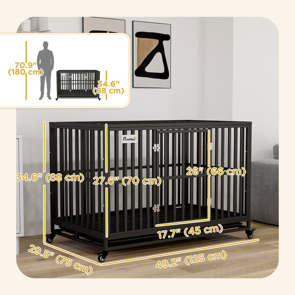 49" Heavy-Duty Steel Dog Crate with Wheels, Black