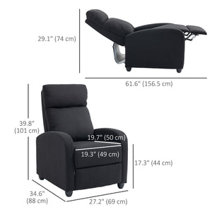 Fabric recliner chair with upholstered seat, black