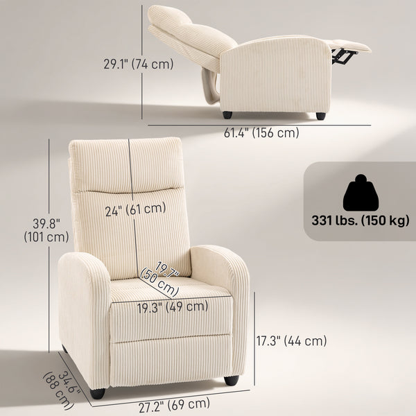 Fabric Recliner Chair Manual Home Theater Seating Single Reclining Sofa Chair with Padded Seat for Living Room, Beige