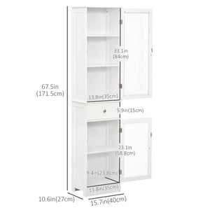 Tall Bathroom Cabinet with Drawers, 2 Doors, and Adjustable Shelves, White