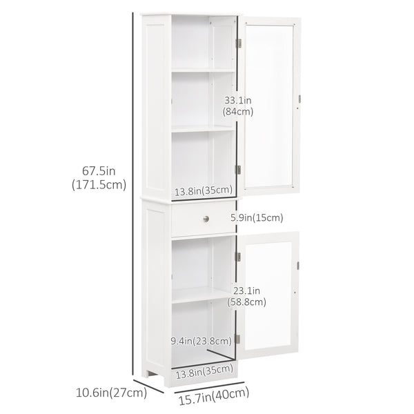 Tall Bathroom Cabinet with Drawers, 2 Doors, and Adjustable Shelves, White
