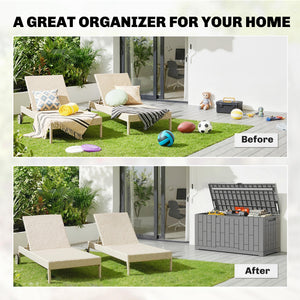 454-Liter (120-Gallon) Resin Outdoor Storage Box, Lockable, Splash-Proof and UV-Resistant Storage Deck Box.