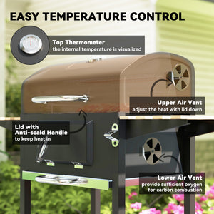 Charcoal barbecue on wheels with adjustable charcoal tray