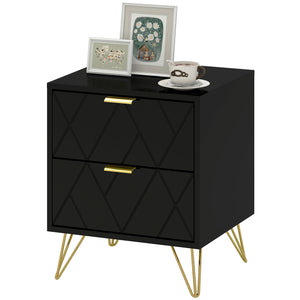 Modern bedside table with 2 drawers for bedroom, black