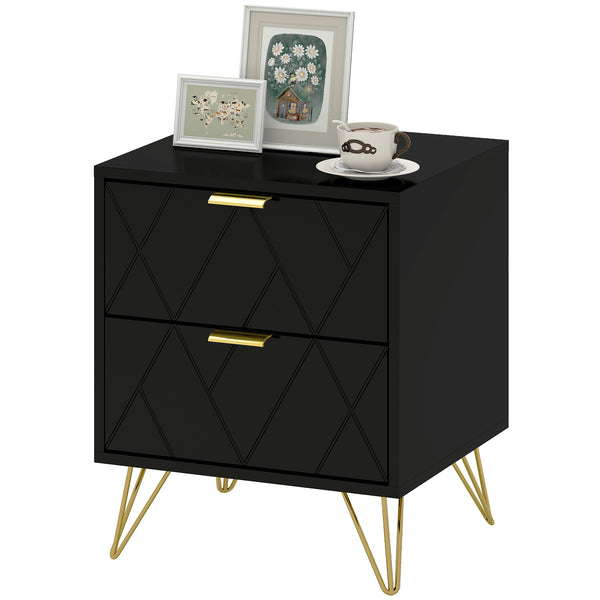 Modern bedside table with 2 drawers for bedroom, black