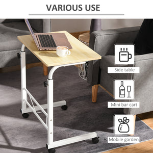 Height Adjustable Mobile Standing Desk with Casters, Natural Wood