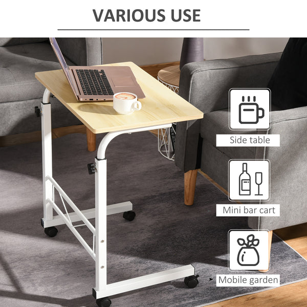 Height Adjustable Mobile Standing Desk with Casters, Natural Wood