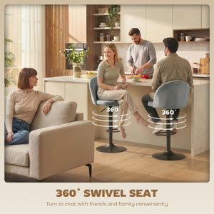 Set of 2 swivel bar stools with footrest, grey