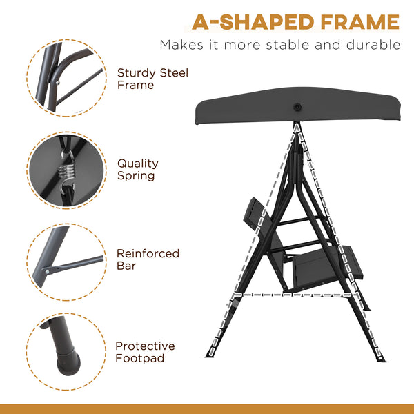 3-seater swing with adjustable canopy, black