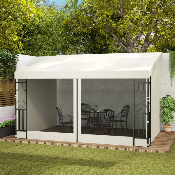 Wall-mounted pergola 10 x 13 with 2 curtains and 2 mosquito nets, UV resistant, beige