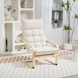 Upholstered accent chair with curved legs and armrests, cream white