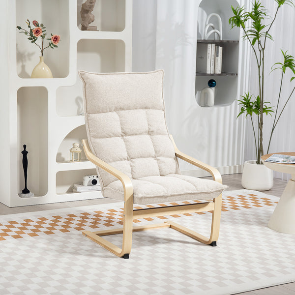 Upholstered accent chair with curved legs and armrests, cream white
