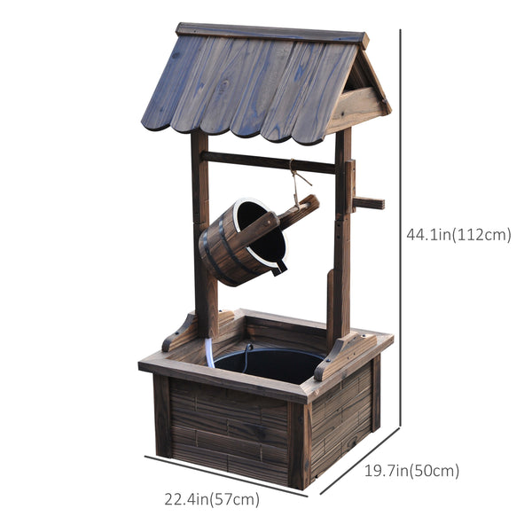 Wooden wishing fountain with electric pump and water bucket