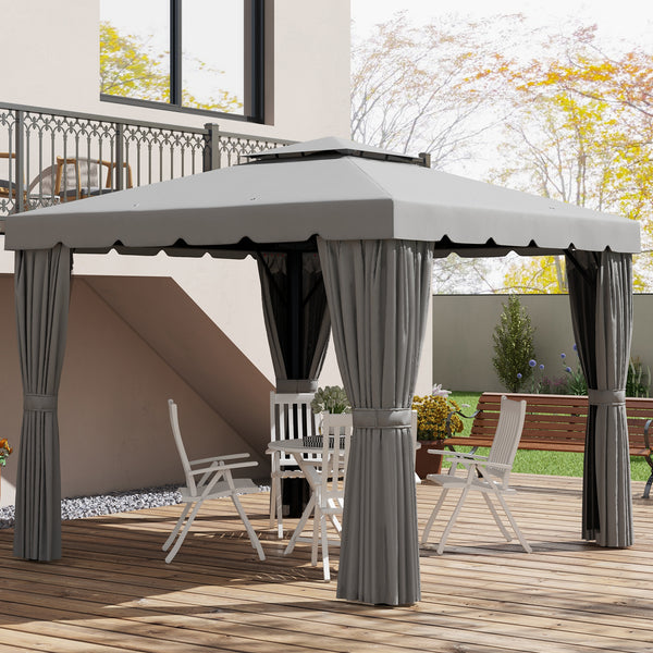10 x 10 gazebo with curtains and mosquito nets, light grey