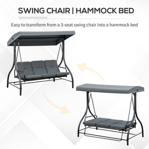 Convertible swing chair with canopy and cushions, 3-seater, dark grey