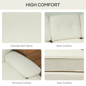 Modern corner sofa with right chaise longue, wooden legs, cream white