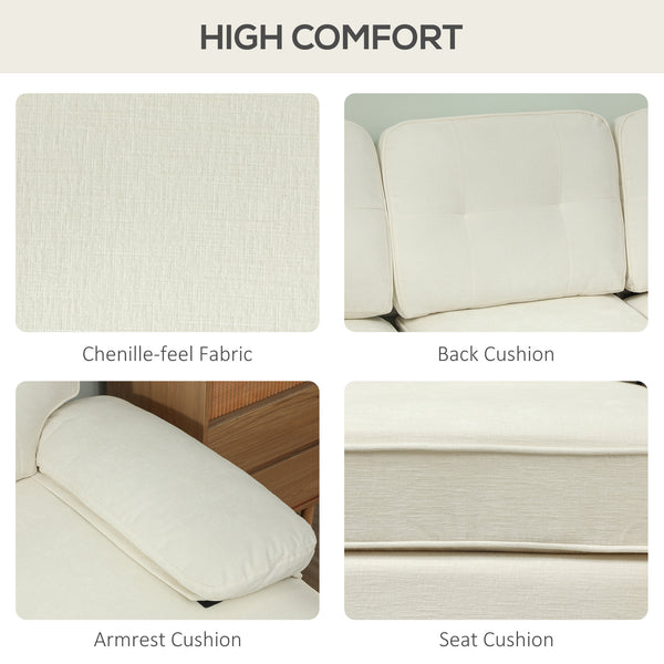 Modern corner sofa with right chaise longue, wooden legs, cream white