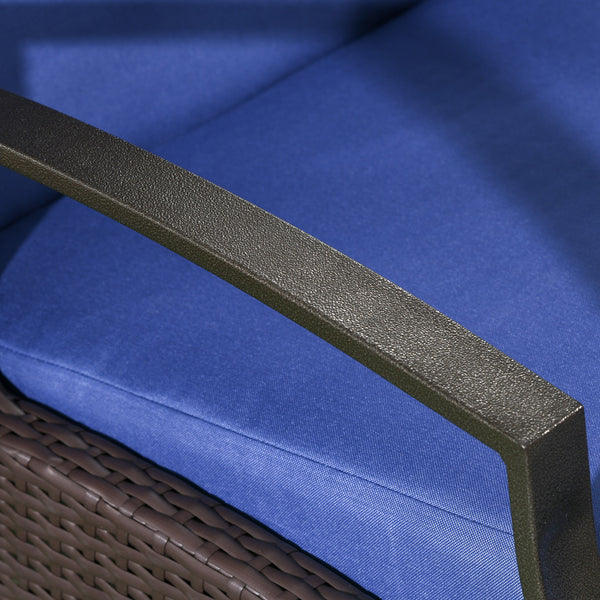 Outdoor Rattan Recliner Chair with Adjustable Backrest and Retractable Footrest, Dark Blue