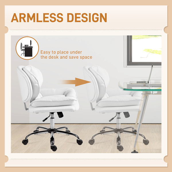 Wide swivel office chair with faux leather upholstery, reclining, without armrests, white