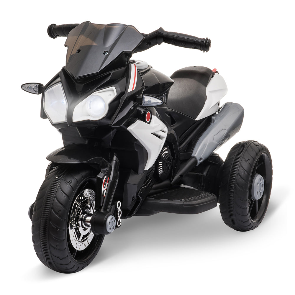 6V Electric Motorcycle with 3 Wheels, Music, Horn, Lights, Black