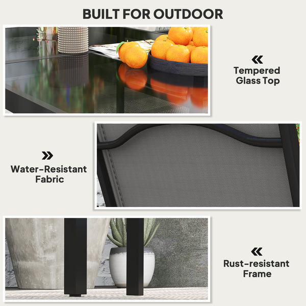 5-Piece Patio Dining Set with 4 Stackable Chairs, Tempered Glass Top and Rust-Proof Metal Frame