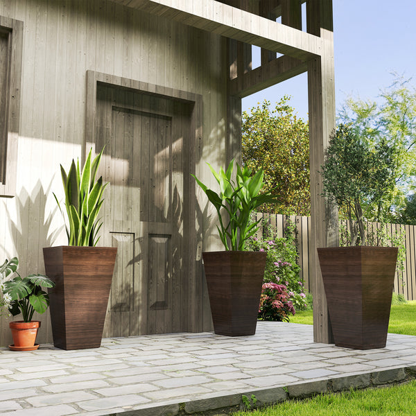 Set of 3 tall planters, brown