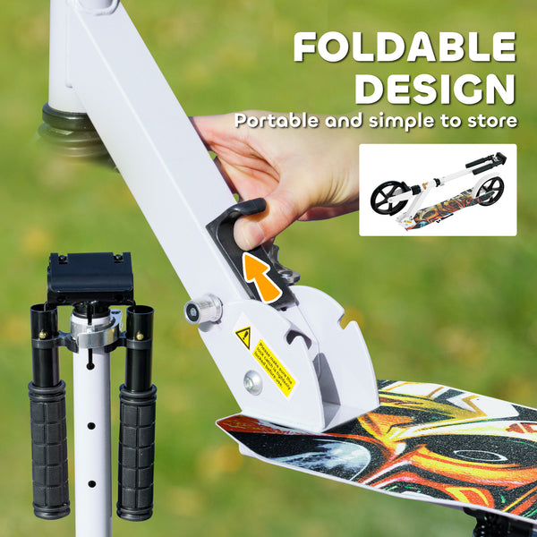 Scooter with adjustable height, rear brake, large 20 cm wheel, foldable, white