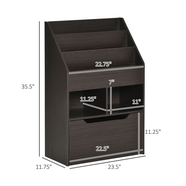 Multi-shelf bookcase with storage drawer, brown