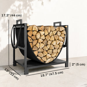 Compact steel firewood rack with carrying bag, black