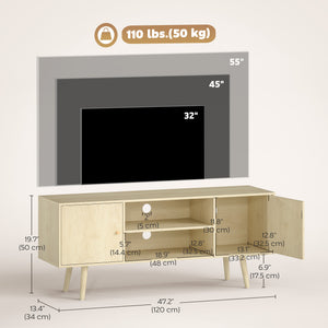 TV stand for up to 55-inch TVs with storage shelves and wooden legs