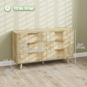 6-drawer fluted chest of drawers with pine legs