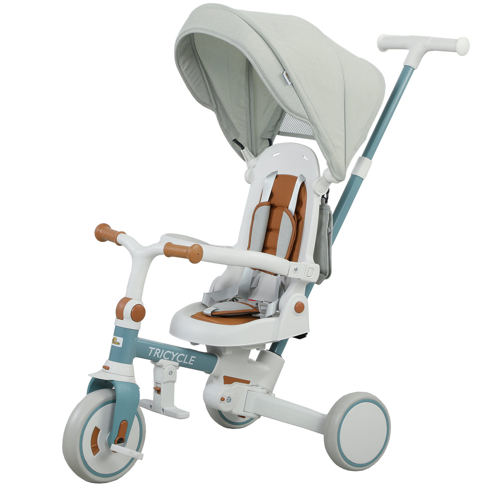7 in 1 Toddler Tricycle with Safety Harness, Blue and Gray