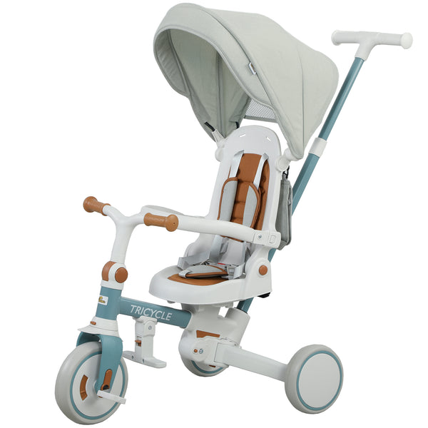 7 in 1 Toddler Tricycle with Safety Harness, Blue and Gray