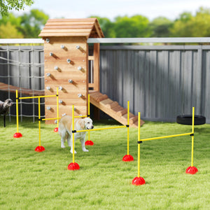 4-piece Obstacle Course with Height-Adjustable Jump Hurdle and Bag, Yellow