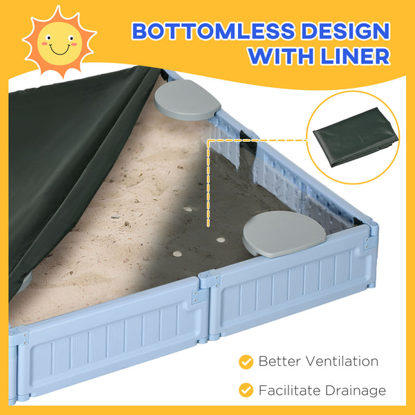 Sandpit with canopy and fabric cover, blue-grey